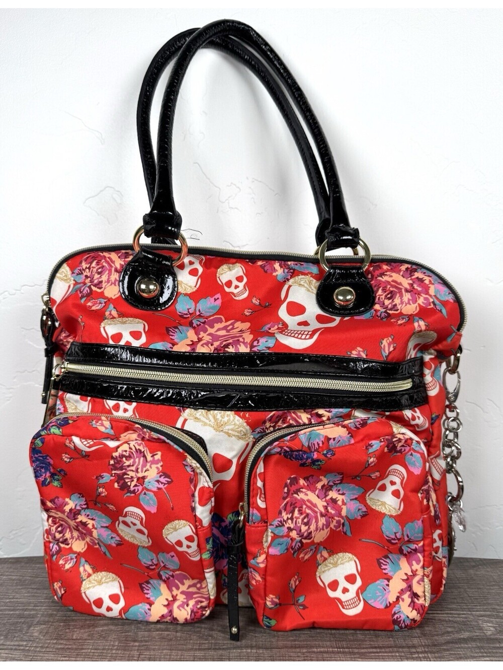 Betsey Johnson Red Floral Skull Satchel Handbag Shoulder Bag Y2K Goth Punk